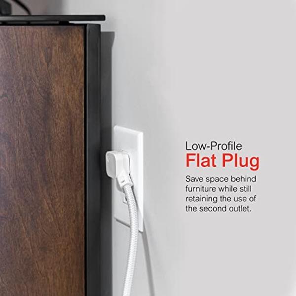 GE 3-Outlet Power Strip Surge Protector 8 Ft Braided Long Cord Extension Cord Surge Protector Power Strip Flat Plug Extension Cord 250 Joules ETL Listed White 38433