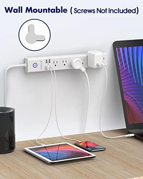 Flat Multi Plug Extender with 3 USB Wall Charger(1 Type C), 4 Outlet Wall Adapter, 4 ft Thin Extension Cord, Flat Plug Surge Protector Power Strip for Home, Office, College Dorm. W