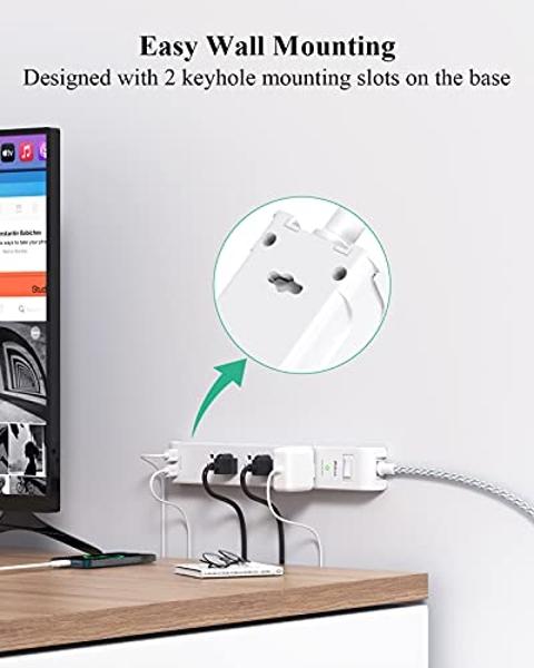 2 Pack Power Strip Surge Protector - 6 Outlets 2 USB Ports 5Ft Long Extension Cords, Flat Plug Overload Protection Outlet Strip, 900 Joules, Wall Mount for Home, Office and Dorm Es