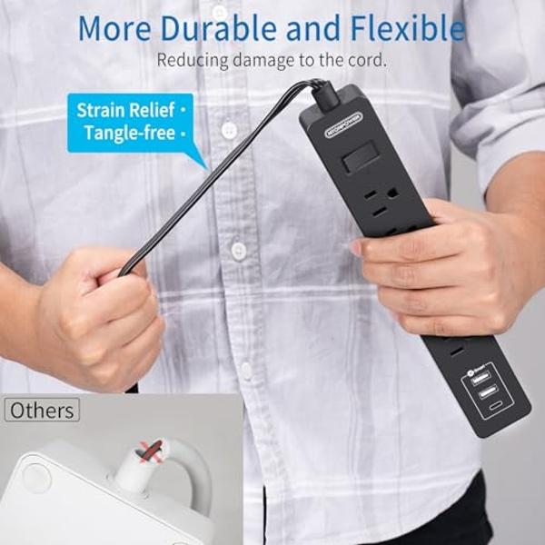 Flat Extension Cord 15 Ft, NTONPOWER Ultra Thin Flat Extension Cord Under Carpet, Rug, Door, Wall Mount Power Strip Flat Plug with 4 Outlets 3 USB, Overload Protection for Indoor H