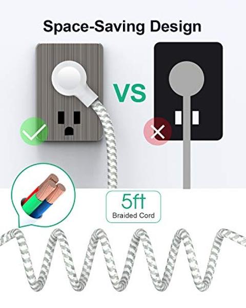 Mifaso USB Power Strip, Flat Plug Power Strip Extension Cord with 3 Outlets 3 USB Ports(Smart 3.1A), 5ft Braided Power Cord, ETL Listed Compact for Cruise Ship, Travel, Home, Offic