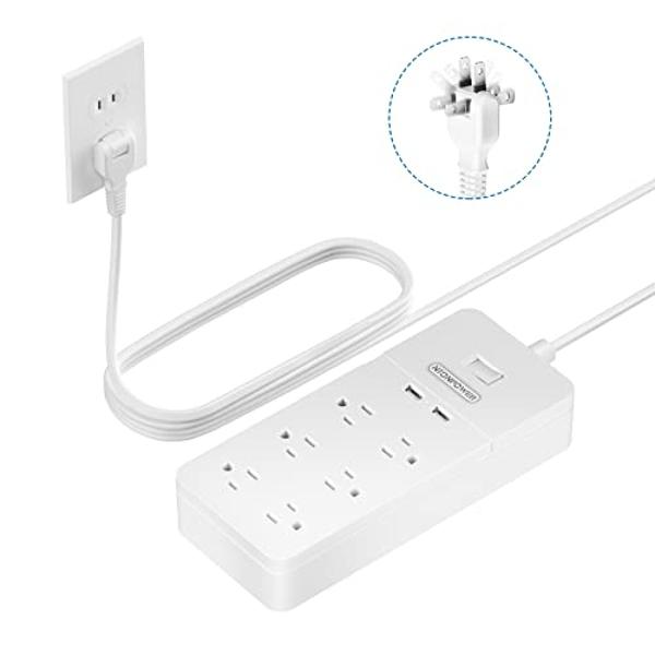 NTONPOWER 2 Prong Power Strip With 10ft Extension Cord, Flat Plug Surge Protector With 6 Outlets 2 USB Ports, 3 Prong Outlet Adapter, Wall Mount for Non-Grounded Plug, Ideal for Ol