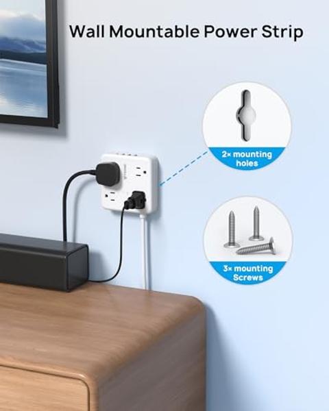 Anker USB C Power Strip Surge Protector(300J), 6 Outlets, 20W Power Delivery, 3-Side Outlet Extender, 5ft Extension Cord, TUV Listed, Ideal for Desk use, Compact for Small Spaces