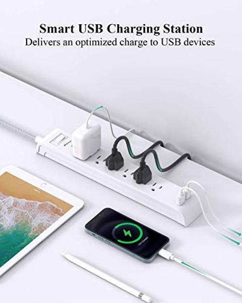 2 Pack Power Strip Surge Protector - 6 Outlets 2 USB Ports 5Ft Long Extension Cords, Flat Plug Overload Protection Outlet Strip, 900 Joules, Wall Mount for Home, Office and Dorm Es