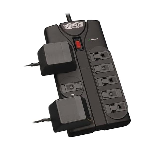 Tripp Lite TLP808B 8 Outlet Surge Protector Power Strip, 8ft Cord Right Angle Plug, Black, Lifetime Insurance