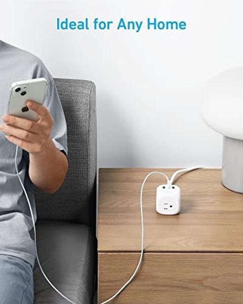 Flat Plug Surge Protector Power Strip, TESSAN 5 ft Extension Cord with 4 Outlets and 3 USB Ports, Indoor Desk Charging Station, 900J Surge Protector for Travel, Office, School, Dor