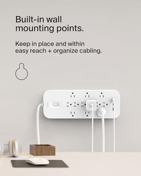 2 Pack Power Strip Surge Protector - 6 Outlets 2 USB Ports 5Ft Long Extension Cords, Flat Plug Overload Protection Outlet Strip, 900 Joules, Wall Mount for Home, Office and Dorm Es