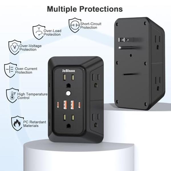 Outlet Extender Surge Protector - 6 Outlet Splitter with 4 USB Ports (2 USB C), Multiple Plug Expander Wall Charger, 3 Sided Multi Plug Wall Adapter Power Strip for Home Office Kit