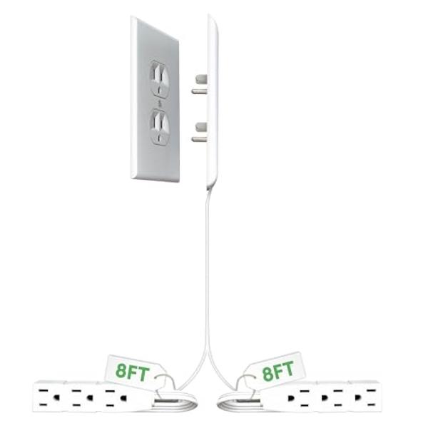 GE 3-Outlet Power Strip Surge Protector 8 Ft Braided Long Cord Extension Cord Surge Protector Power Strip Flat Plug Extension Cord 250 Joules ETL Listed White 38433