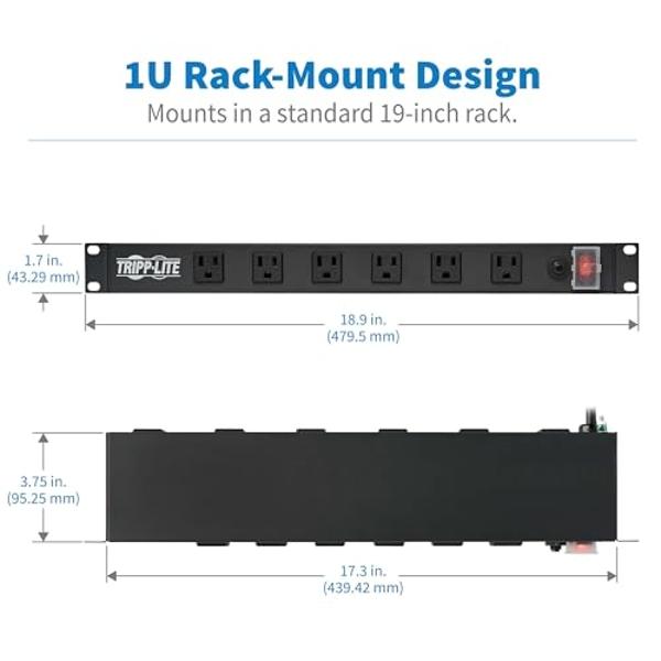 Tripp Lite TLP808B 8 Outlet Surge Protector Power Strip, 8ft Cord Right Angle Plug, Black, Lifetime Insurance