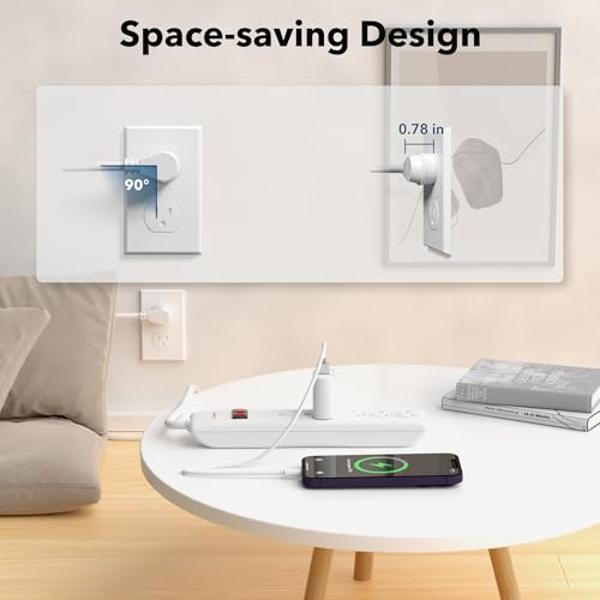 BN-LINK 6-Outlet Power Strip Surge Protector 1-Pack, 4-Foot Extension Cord, 600 Joules, Twist-to-Close Safety Covers, 90 Degree Flat Plug, Overload Protection, White