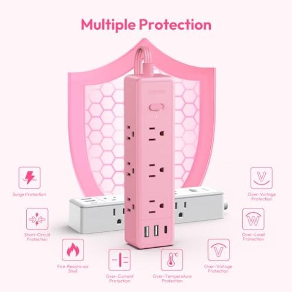 Power Strip Surge Protector, 10 Ft Extension Cord with 12 AC Multiple Outlets 4 USB (1 USB C), SMALLRT Power Tower Desktop Charging Station (Black, 10 FT)