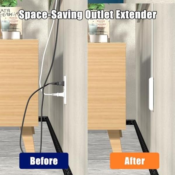 CABOCASA 8FT Ultra Flat Plug Extension Cord Power Strip with 3 Outlets, Patented Detachable Ultra-Thin Outlet Cover Concealer & Ultra-Flat Plug, Max. 13A 125V 1625W ETL Listed, Whi