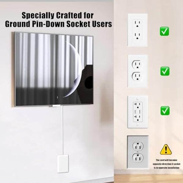 CABOCASA 8FT Ultra Flat Plug Extension Cord Power Strip with 3 Outlets, Patented Detachable Ultra-Thin Outlet Cover Concealer & Ultra-Flat Plug, Max. 13A 125V 1625W ETL Listed, Whi