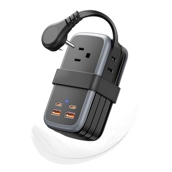Appliance Extension Cord with Individual Switches on Off - 5 FT, 14 Gauge Heavy Duty Extension Cord with USB Ports, 8 outlets, High Wattage for Microwave, Workbench, Kitchen, Garag