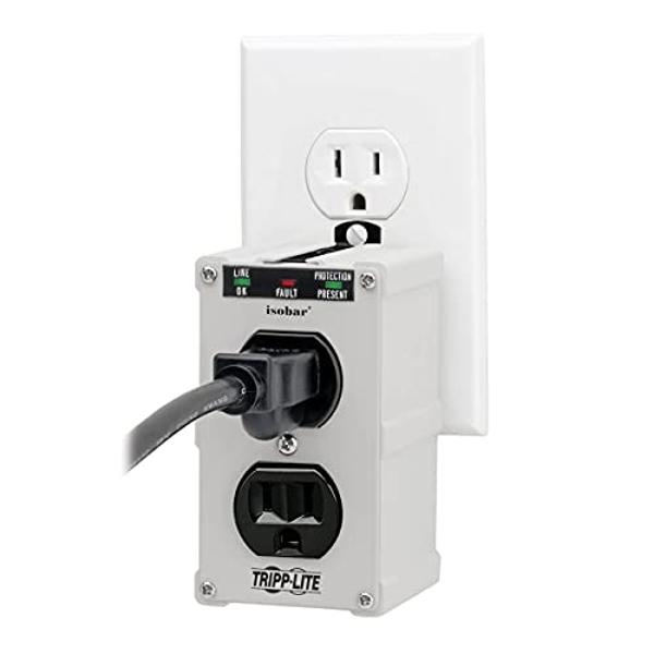 Tripp Lite Isobar ISOBLOK2-0 Heavy Duty Outlet Extender, Wall Power Strip Surge Protector, 2 Outlets, Direct Plug-in, White, Metal Power Strip, Industrial Garage Work Shop Bench