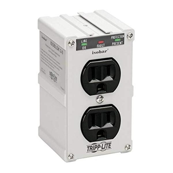Tripp Lite Isobar ISOBLOK2-0 Heavy Duty Outlet Extender, Wall Power Strip Surge Protector, 2 Outlets, Direct Plug-in, White, Metal Power Strip, Industrial Garage Work Shop Bench