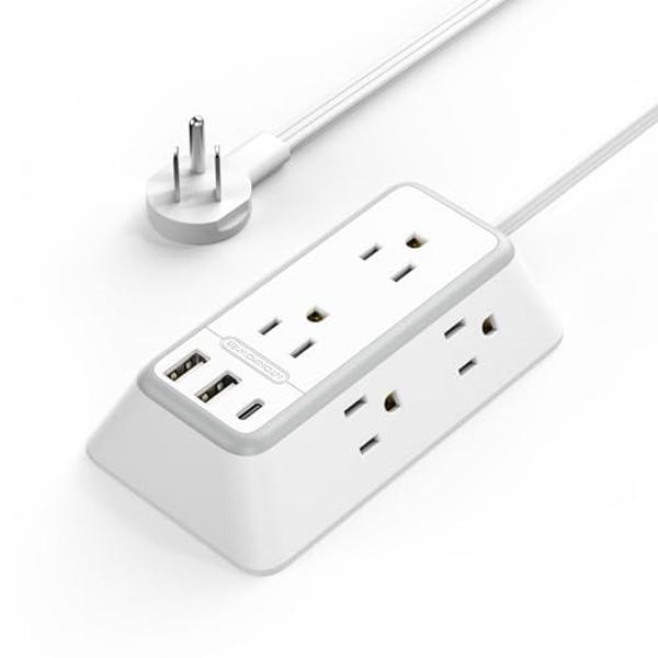 NTONPOWER 10 Feet Indoor Extension Cord Flat Plug 3 Prong Power Strips with Surge Protection, Mountable Power Strip with USB, Surge Protector Long Extension Cord with USB C for Hom