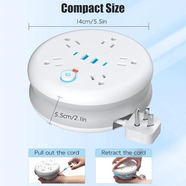 CABOCASA 8FT Ultra Flat Plug Extension Cord Power Strip with 3 Outlets, Patented Detachable Ultra-Thin Outlet Cover Concealer & Ultra-Flat Plug, Max. 13A 125V 1625W ETL Listed, Whi