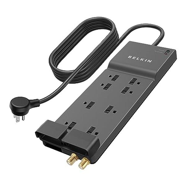 Belkin Surge Protector Power Strip, 8 AC Multiple Plug Outlet w/ 12ft Heavy-Duty Extension Cord, UL-listed Outlet Extender w/ Flat Plug for Home, Office, Computer Charging - 3,550 