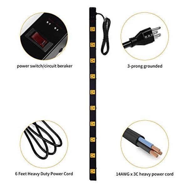 10-Outlet Heavy Duty Power Strip Surge Protector Metal Long Extension Cord 6-Foot, SGS Certified,Black(1000J)…