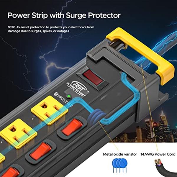 Maxxima 6 Outlet Power Strip Surge Protector - 300 Joules, Features Red On/Off Switch, 4 Pack, Powers Multiple Electronics and Devices Simultaneously, Perfect for Home Appliances -