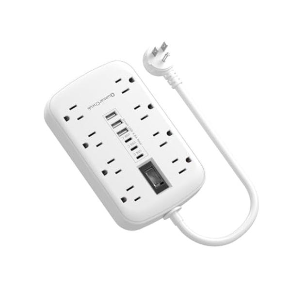 Short Extension Cord 1 ft, Small Power Strip Flat Outlet Extender Surge Protector with 8 AC Outlets 6 USB (5V/4.8A 24W), Mini Extension Cord Flat Wall Plug for Home Office Dorm Kit