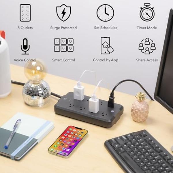 Geeni Surge Ultra Smart Surge Protector – 8 Outlet Power Strip with 6 Smart + 2 Always-On, 1200 Joules, Remote Control, Alexa & Google Assistant Compatible