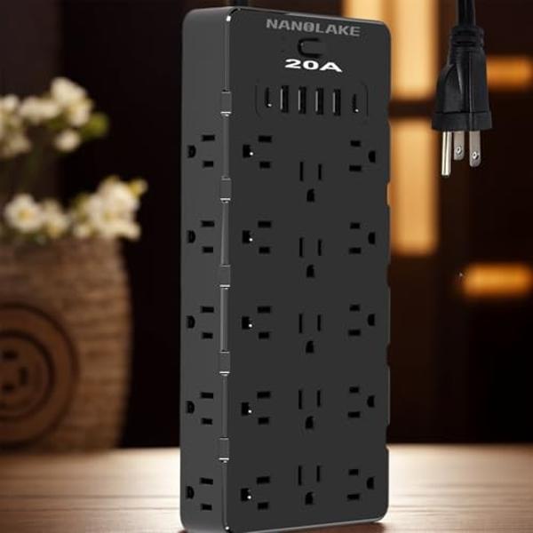 Power Strip with 6AC Outlets 6 Ft UL 14AWG Cord Straight Plug,Metal Wall Mount Heavy Duty Power Strip with Switch for Commercial,Industrial,School and Home,15A/125V/1875W,Black(6FT