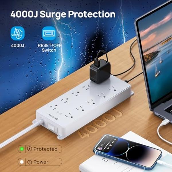Metal Wall Mount Power Strip, Mountable Power Outlet with 12 AC Outlets, Aluminum Alloy Mount Power Socket with Switch, 6 FT SJT 3/C 14AWG Power Cord, 15A 125V 1875W (12AC) Black