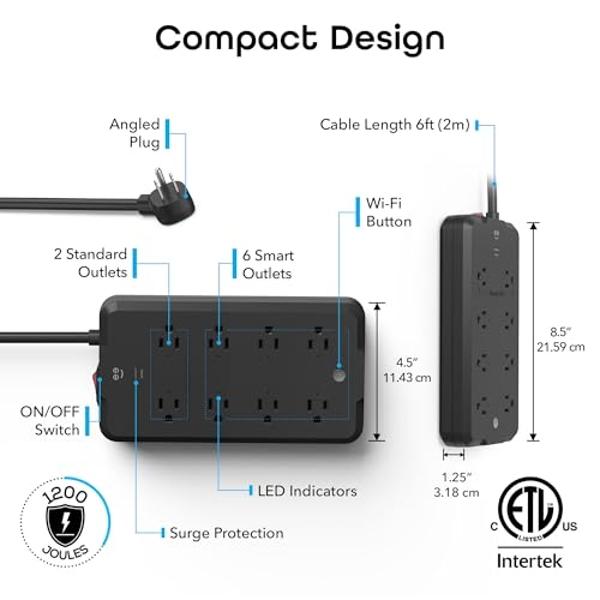 Geeni Surge Ultra Smart Surge Protector – 8 Outlet Power Strip with 6 Smart + 2 Always-On, 1200 Joules, Remote Control, Alexa & Google Assistant Compatible