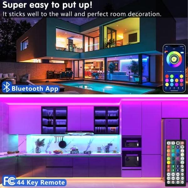 Keepsmile 100ft Led Strip Lights (2 Rolls of 50ft) Bluetooth Smart App Control Music Sync Color Changing RGB Led Light Strip with Remote,Led Lights for Bedroom Room Home Decor Part