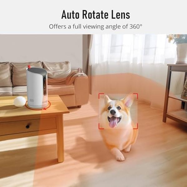 PARIS RHÔNE 2K Pet Camera, 360°View Dog Camera Treat Dispenser, 5G WiFi Pets Monitoring with Phone APP, Two-Way Audio, Infrared Night Vision, Barking Detection and Motion Alerts, W