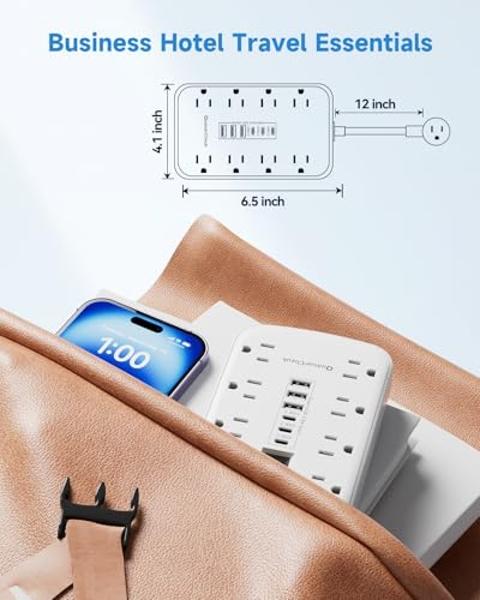 Short Extension Cord 1 ft, Small Power Strip Flat Outlet Extender Surge Protector with 8 AC Outlets 6 USB (5V/4.8A 24W), Mini Extension Cord Flat Wall Plug for Home Office Dorm Kit