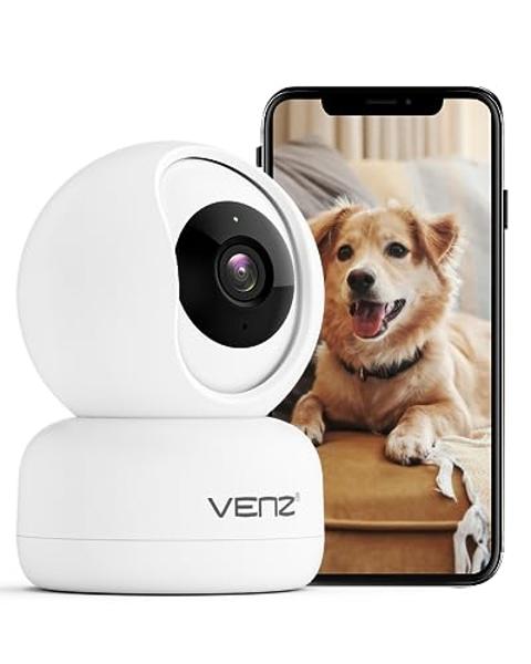 VENZ Indoor Security Camera, 1080p Pet Camera with Phone App, Ideal Indoor Camera for Baby Monitor/Dog Camera, 360° Pan/Tilt View Angel with 2 Way Audio, Cloud/SD Card, 2.4Ghz WiFi
