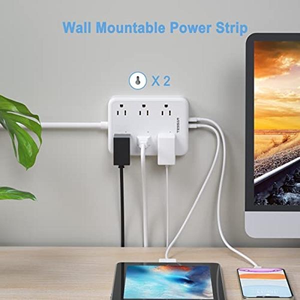 Smart Power Strip, TESSAN WiFi Flat Plug Strip with 3 Smart Outlets and 3 USB Ports, 6 Feet Extension Cord Surge Protector, Only 2.4 GHz Wi-Fi, Compatible with Alexa and Google Hom