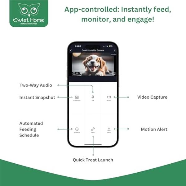 Owlet Home Pet Camera with Treat Dispenser/Tossing for Dogs/Cats, Smart Dog/Cat Camera, Free App, 2.4G & 5G WiFi, 1080P HD Live Video, Auto Night Vision, 2-Way Audio, Motion Alert,