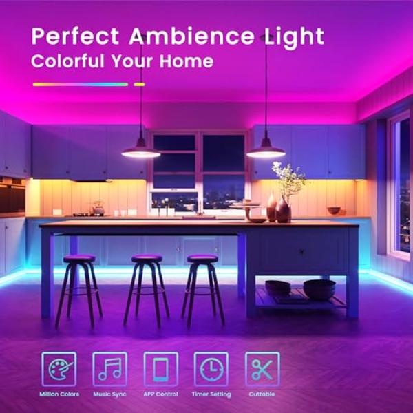 TJOY 50ft Bluetooth LED Strip Lights, Music Sync 5050 LED Light Strip RGB Color Changing LED Lights Strip with Phone Remote, LED Lights for Bedroom Kitchen TV Party TIKTOK DIY (APP