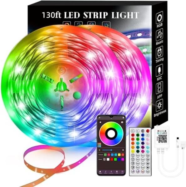 130Ft Led Strip Lights (2 Rolls of 65ft), Music Strip Lights RGB Color Changing,APP Control Strip Lights for Bedroom, Living Room, Party Decorationcontrol Strip Lights (Multi-Color
