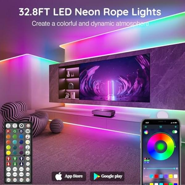 QZYL Led Lights for Bedroom,49.2 Feet Led Strip Lights,Music Sync Color Changing Flexible Rope Lights with Remote App Control Luces Led Strips Lights for Party Home Decoration