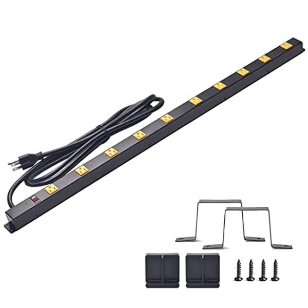 10-Outlet Heavy Duty Power Strip Surge Protector Metal Long Extension Cord 6-Foot, SGS Certified,Black(1000J)…