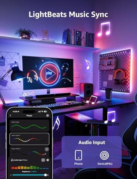 Lepro S1 AI LED Strip Lights for Bedroom - 50ft Smart RGB Light Strips with IC and Rainbow Chasing Effects, Color Segment DIY, AI Generated Lighting, No Remote, 2.4G Wi-Fi & Blueto
