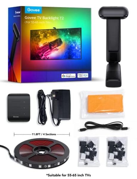 Govee Envisual TV LED Backlight T2 with Dual Cameras, 11.8ft RGBIC Wi-Fi LED Strip Lights for 55-65 inch TVs, Double Strip Light Beads, for Home Decorations, Smart App Control, Mus