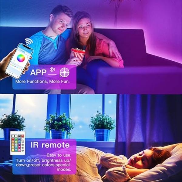 TJOY 50ft Bluetooth LED Strip Lights, Music Sync 5050 LED Light Strip RGB Color Changing LED Lights Strip with Phone Remote, LED Lights for Bedroom Kitchen TV Party TIKTOK DIY (APP