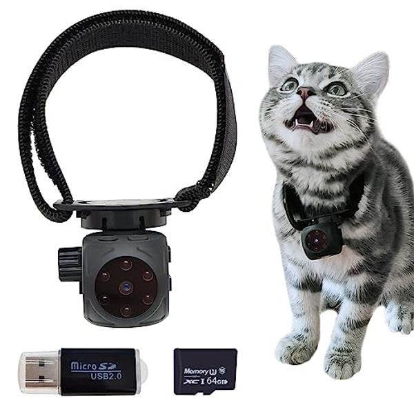 Pet Collar Camera & Cat Collar Camera with 64gb Sd Card,Spy Camera Hidden Camera ,Dog Tracker Collar,Motion Detection Records 1080p Video & Infrared Night Vision Functionality for 