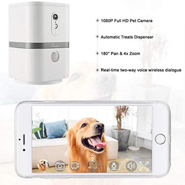 SKYMEE Petalk AI II Dog Camera Automatic Treat Dispenser, WiFi Full HD Pet Camera with 180° Pan Full-Room View,Night Vision,Two Way Audio for Dogs and Cats,Compatible with Alexa (2