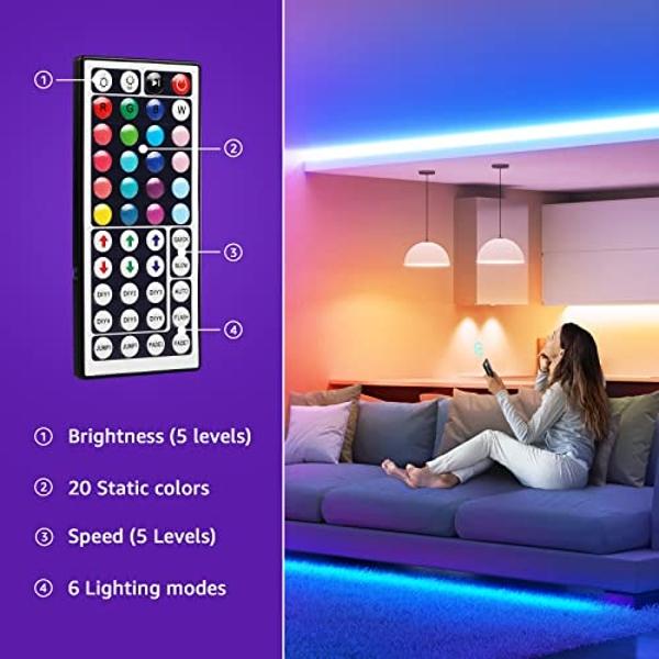Lepro RGB LED Strip Lights, Christmas Decor, 16.4ft Flexible LED Light Strip, 5050 SMD LED, Color Changing Rope Light with Remote Controller and 24V Power Supply for TV Backlight, 