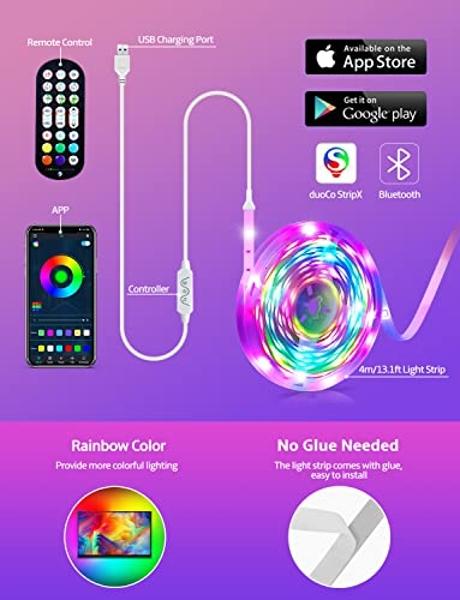 MATICOD LED Lights for TV Led Backlight, 13.1ft RGB Led Strip Lights for TV Lights Behind, USB Led Light Strip for 45-60in TV, Bluetooth APP Control Music Sync Strip Lighting for C