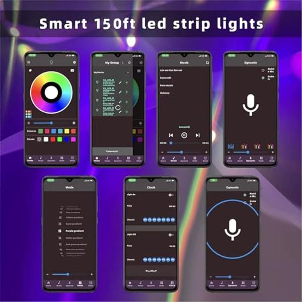 HEDYNSHINE 150ft LED Strip Lights,RGB Color Changing by 40key Remote and Phone, LED Strip Lights Music Sync,Smart LED Strip Lights for Bedroom 150feet