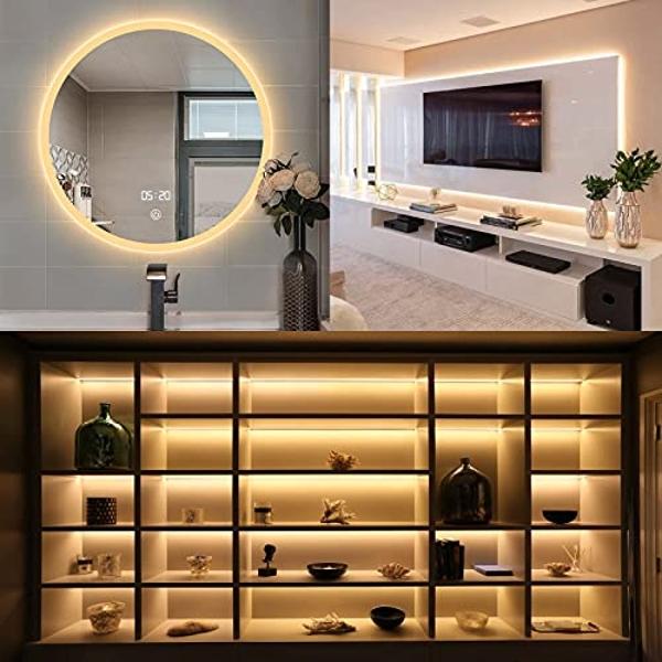 GUOTONG Warm White LED Strip Lights, Waterproof cuttable 300 SMD 2835 LED Tape, 6000K 16.4ft/5m 12V Flexible Ribbon, Kitchen Cabinet Lighting, Hotel, Club, Bar（No Power Supply
